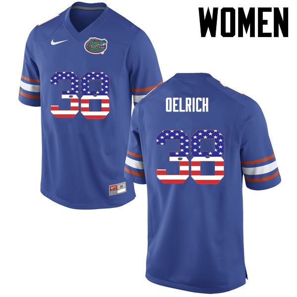 NCAA Florida Gators Nick Oelrich Women's #38 USA Flag Fashion Nike Blue Stitched Authentic College Football Jersey NLS1564DX